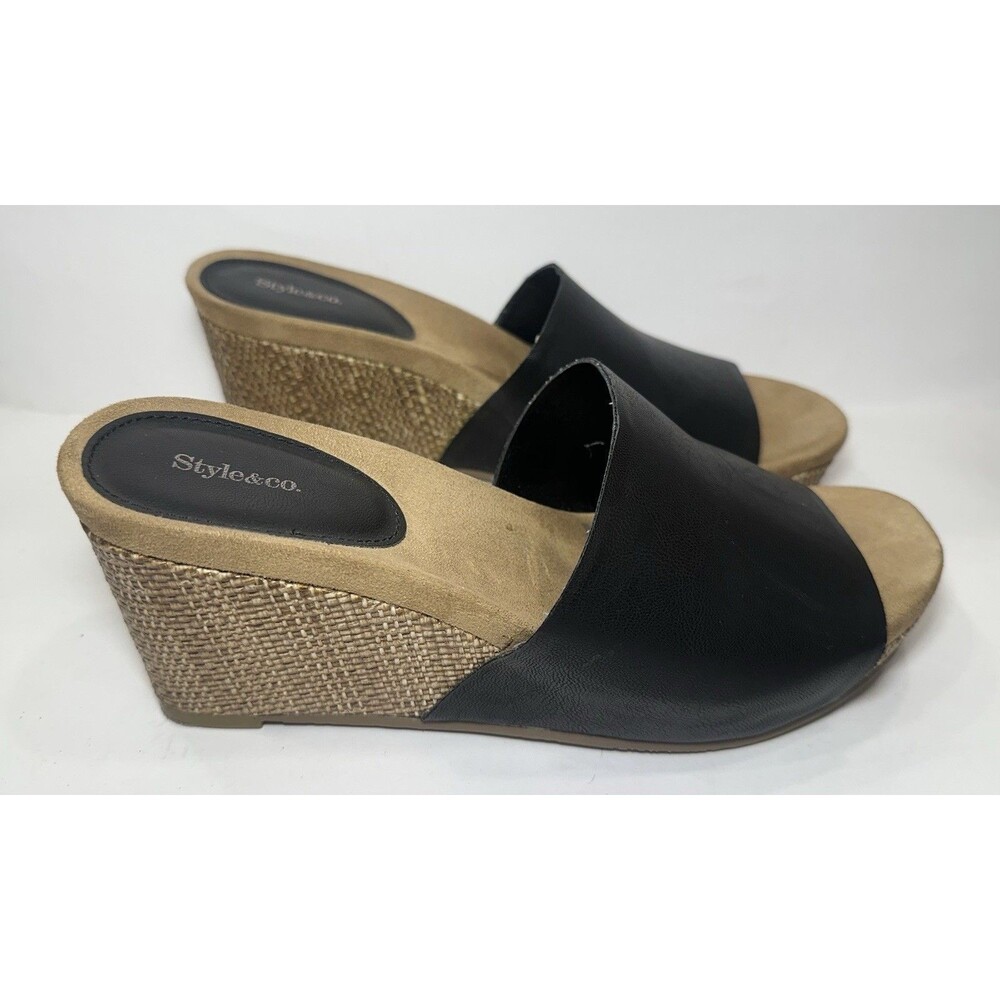 Style & Co Black Slide Wedge Sandals Women’s 7.5M Espadrille Look